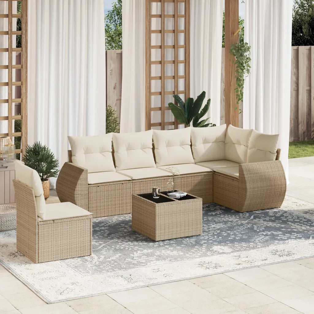 Set Divani da Giardino 7 pz con Cuscini Beige in Polyrattan 3253775