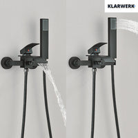 "ROSA" | Rubinetto per vasca da bagno a cascata Doccia nera|Acciaio inossidabile include doccetta e supporto|Set completo termostato vasca miscelatore