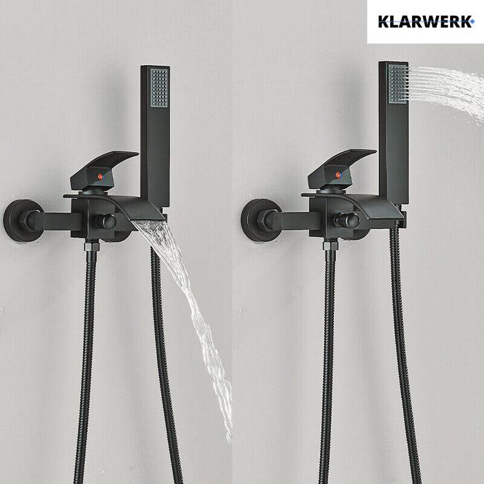 "ROSA" | Rubinetto per vasca da bagno a cascata Doccia nera|Acciaio inossidabile include doccetta e supporto|Set completo termostato vasca miscelatore