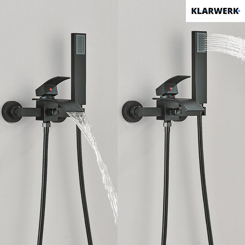 "ROSA" | Rubinetto per vasca da bagno a cascata Doccia nera|Acciaio inossidabile include doccetta e supporto|Set completo termostato vasca miscelatore