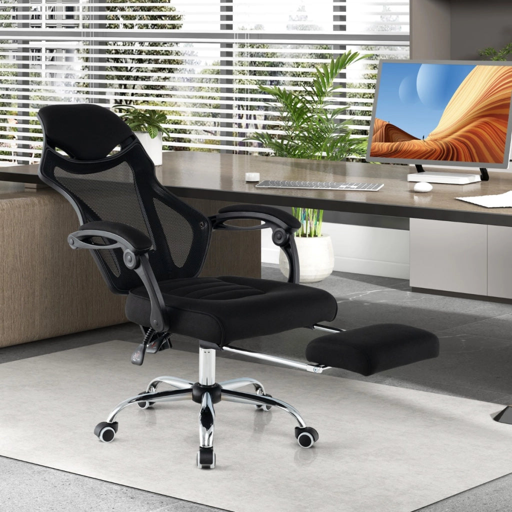 Sedia da ufficio ergonomica in rete con schienale inclinabile e altezza regolabile, Poltrona girevole Nero-Sedie da ufficio