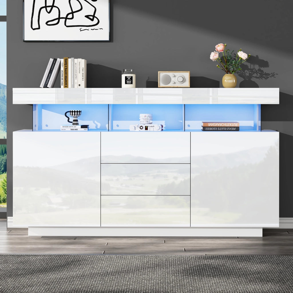 Credenza con 3 cassetti; 2 ante e illuminazione LED - 140 x 35 x 80 cm - bianco