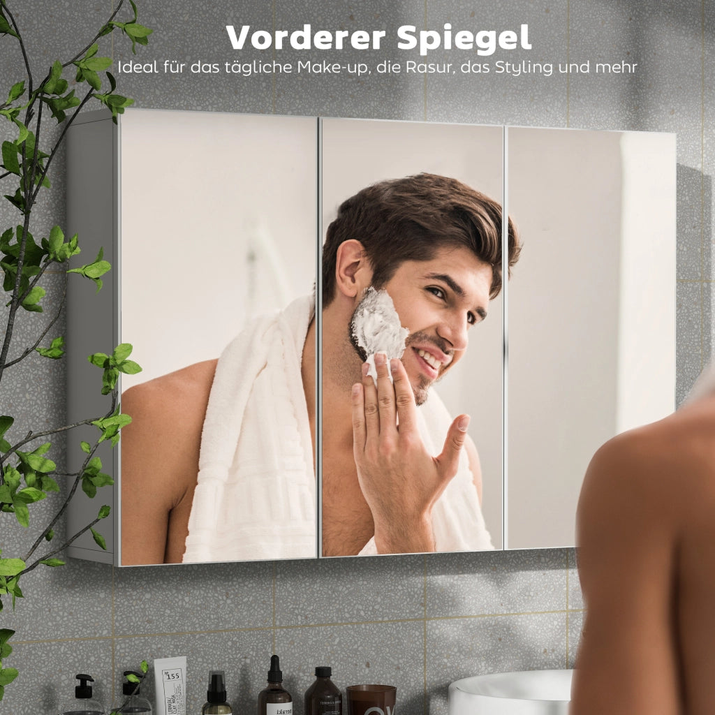 Specchio Armadietto Bagno con 3 Ante ¨C Zephmum ¨C Bianco 90x15.5x60 cm