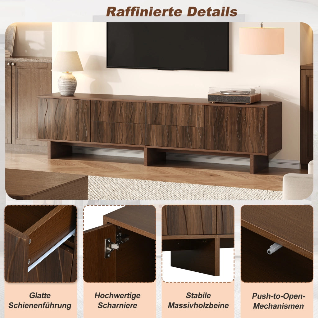 Mobile porta TV con 4 cassetti e 2 ante, design ondulato, per soggiorno, in truciolato, noce scuro, 180 × 40 × 56 cm