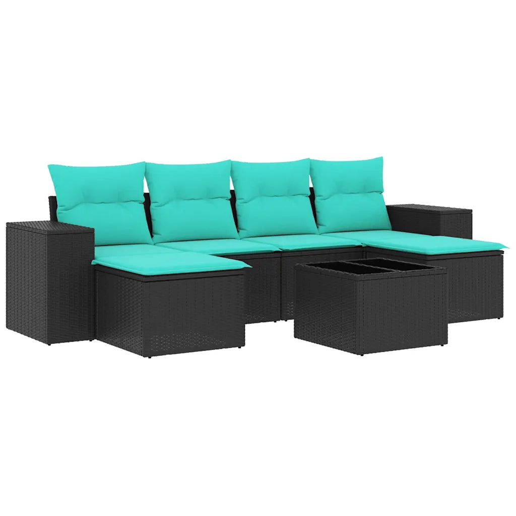 Set Divani da Giardino 7 pz con Cuscini Nero in Polyrattan 3222926