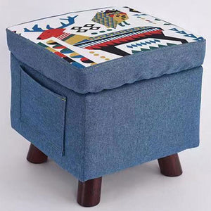 Pouf Contenitore Sgabello Multiuso in Tessuto Blu