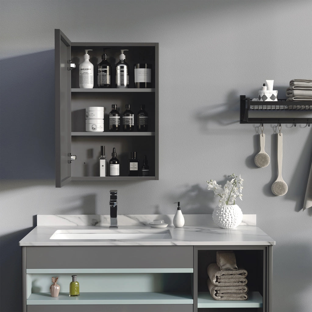 Armadietto specchio da bagno ¨C Xylo ¨C 3 ripiani, acciaio nero, 40x15x60 cm