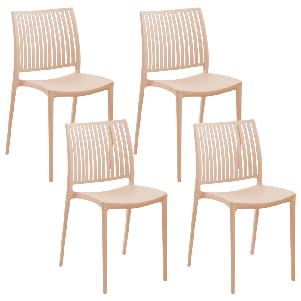 Set di 4 sedie da giardino in plastica sintetica, sedute da esterno impilabili color beige sabbia