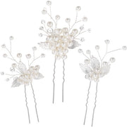 Set di 3 spille per capelli in argento con perle - Accessori per capelli per ospiti di matrimoni con disegno floreale