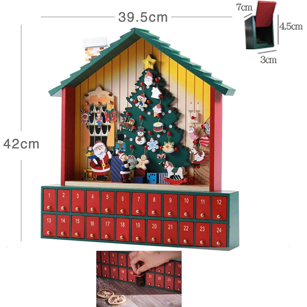 Trade Shop - Calendario Avvento Casetta Di Babbo Natale Legno Cassetti Decorazioni Natalizie -