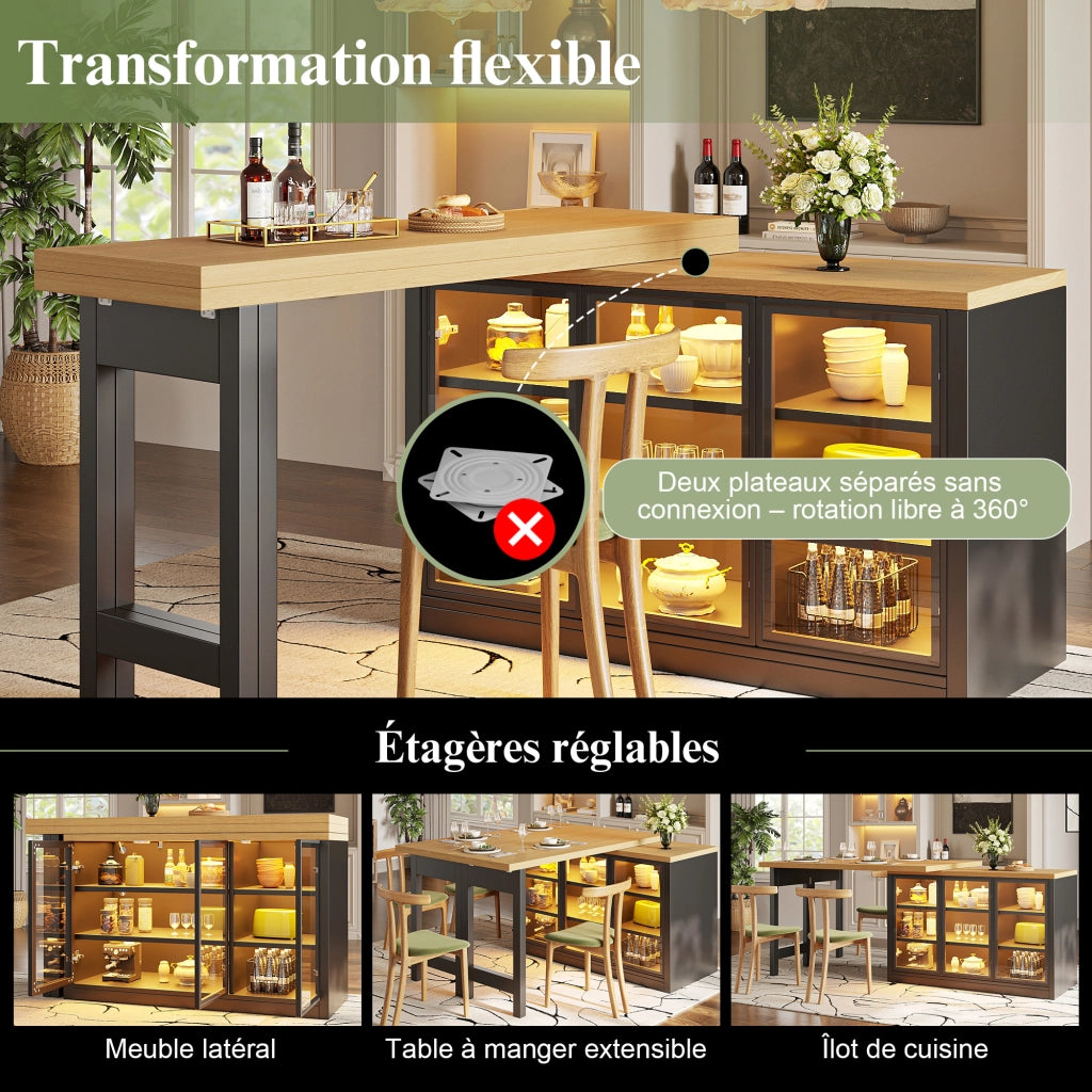 mobile contenitore multifunzione con tavolo da pranzo estensibile; ante in vetro push-to-open; per cucina e sala da pranzo