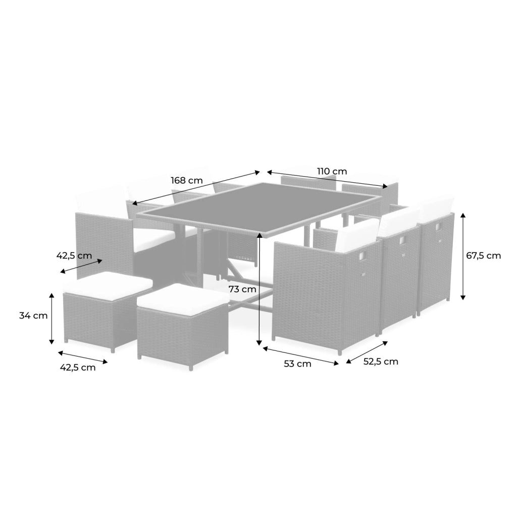 Set tavolo da giardino in resina con 10 poltrone + copertura
