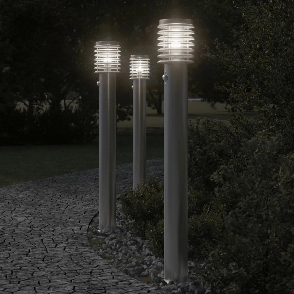 Lampada da terra per esterni con sensore acciaio inox argento Argento 02_0042525