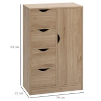 Mobile Bagno con 4 Cassetti, Armadietto a 2 Livelli e Maniglie Ritagliate, in Truciolato, 54x29x83 cm