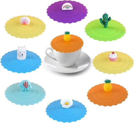 Copricchi siliconici per bicchieri - Set da 8 pezzi - Copertura per bicchieri - Copricchi anti-polvere per bicchieri - Copricchi siliconici per bicchieri - Copricchi per caffè, birra e bicchieri - Bicchieri con copertura