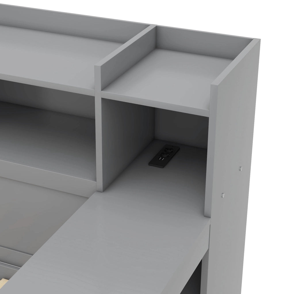 Letto 90x200 cm con scrivania, USB, presa e 2 cassetti grigio
