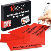 Strisce magnetiche adesive - 35 strisce riutilizzabili - 12 x 8 cm rosse | Magnetici adesivi per lavagne bianche, tabelloni kanban e lavagne magnetiche | Magnetici adesivi per frigoriferi