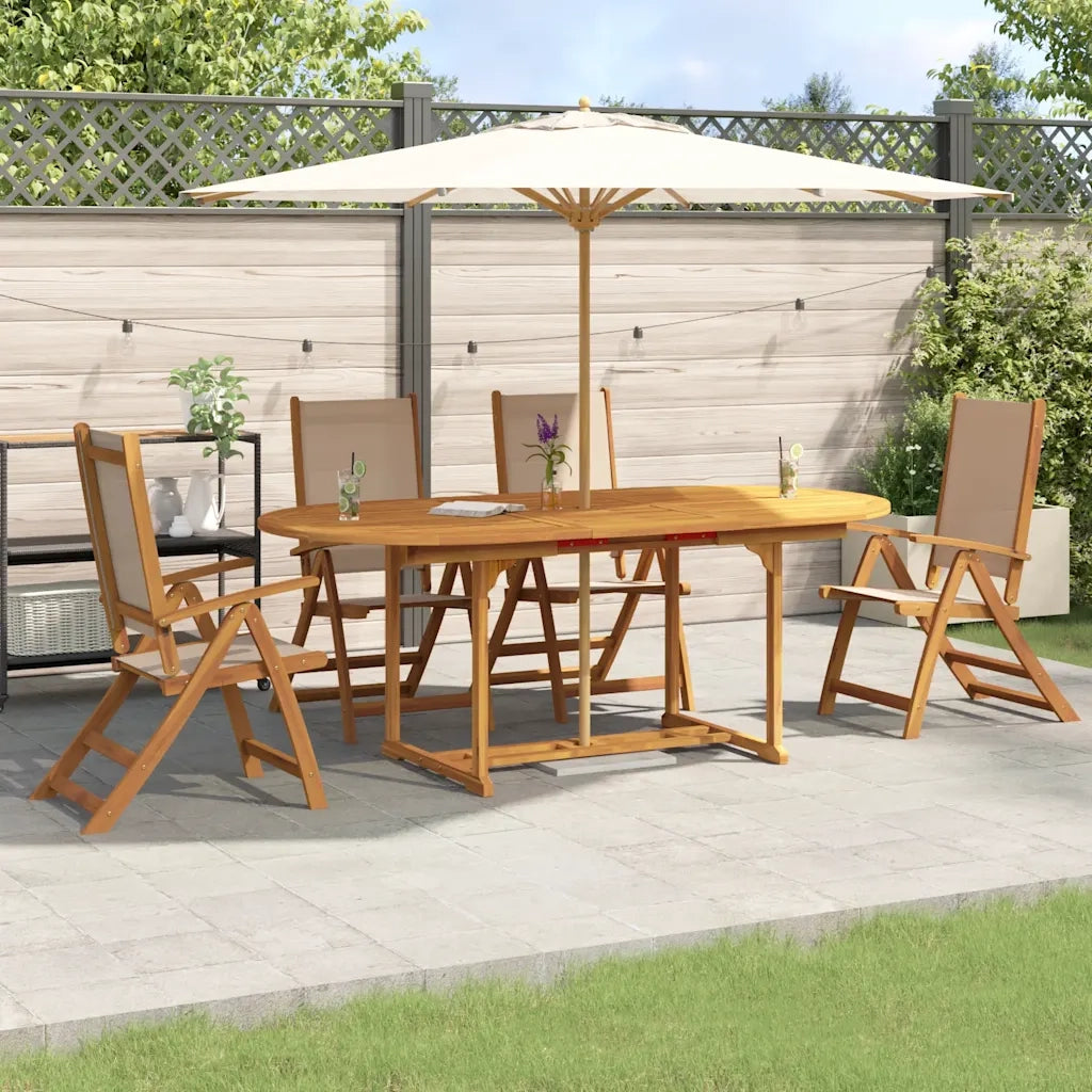 Set Pranzo da Giardino 5pz Legno Massello di Acacia e Textilene