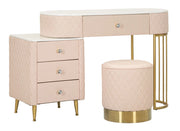 Toeletta Sharon Rosa con Puff 120x40x75 cm in Pino e MDF e Metallo e Plastica