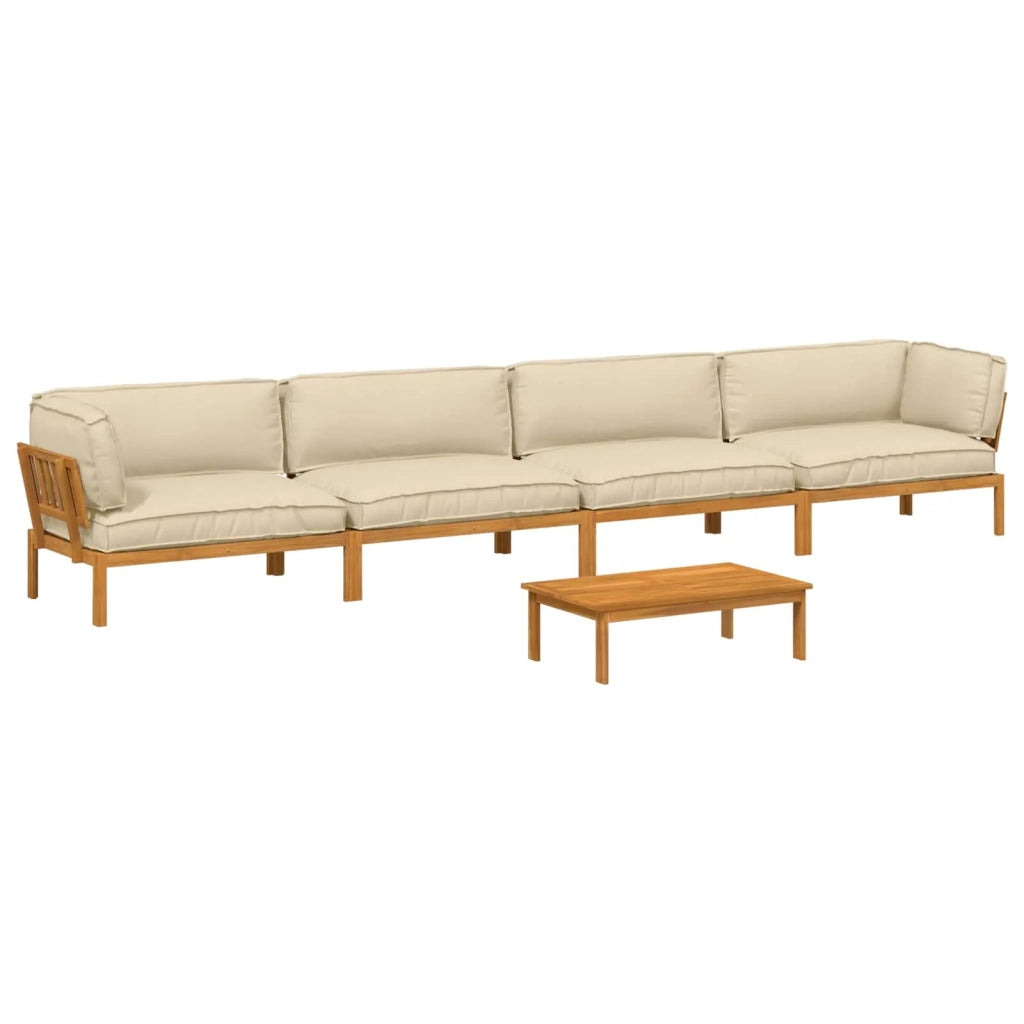 Set di divani con cuscino 5 pcs Beige Legno di Acacia Massello 3418567