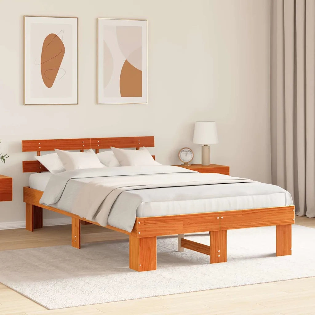 Struttura del letto Marrone cerato 140 x 190 cm Pino massello 872448