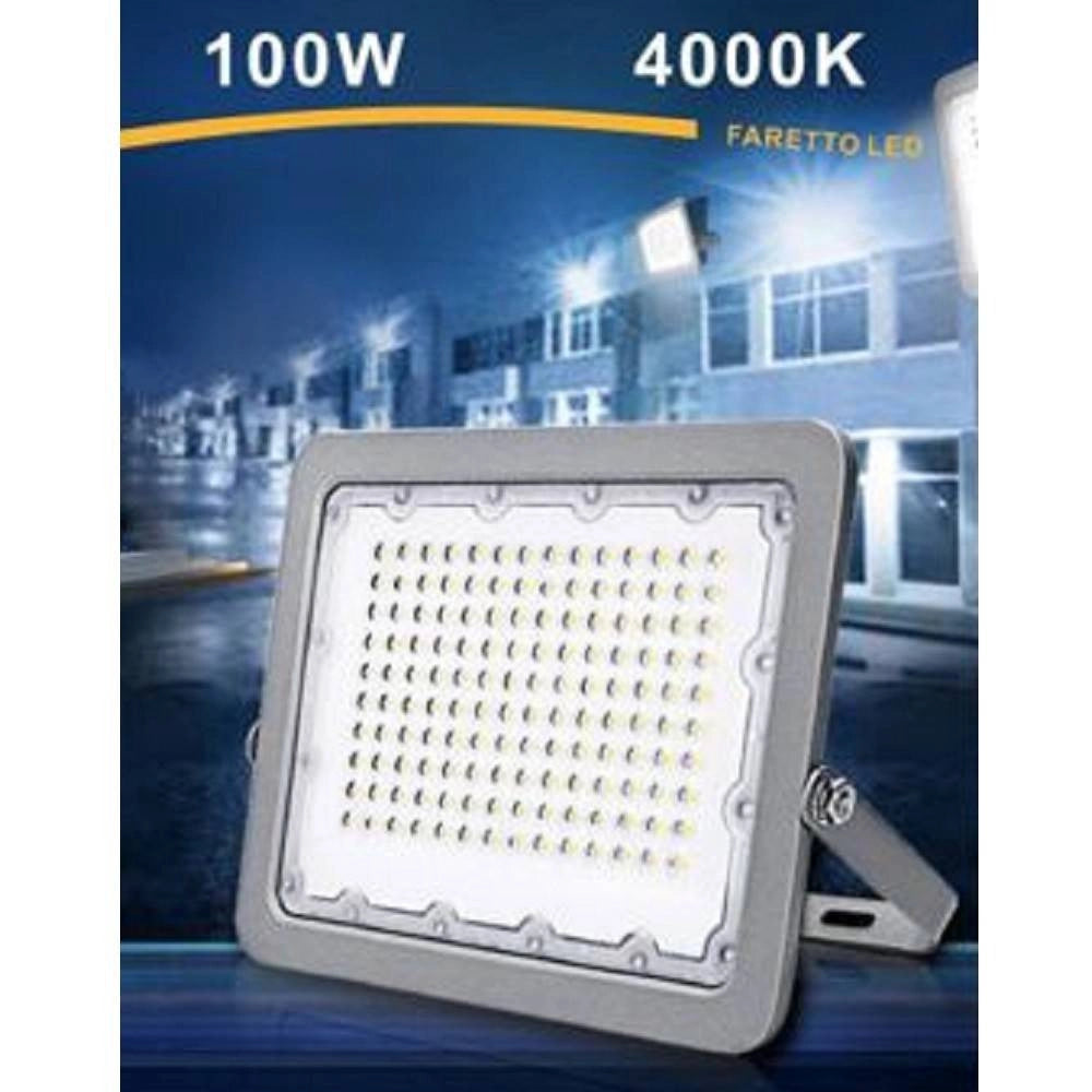 Trade Shop - Faro Led 100w Ultra Slim Esterno Grigio Ip65 Luce 6500k 4000k 3000k Fs100 -