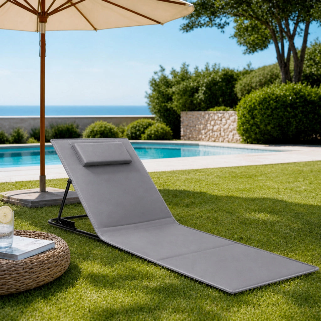 Set 2 Lettini Pieghevoli Da Giardino Con Schienale Reclinabile 4 Posizioni Tasca Portaoggetti Cuscino Poggiatesta Per Spiaggia Piscina 158 x 55 x 52 Cm Grigio