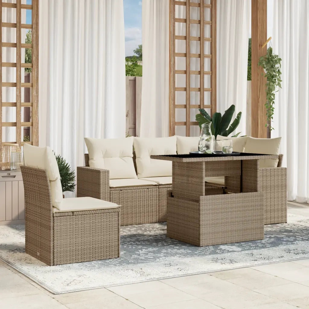 vidaXL Set Divano da Giardino 6 pz con Cuscini Beige in Polyrattan