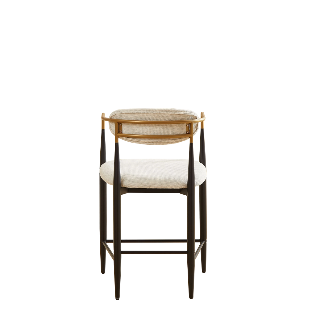 SGABELLO DA BAR Set da 2 pezzi con braccioli, tessuto beige, struttura nero e oro