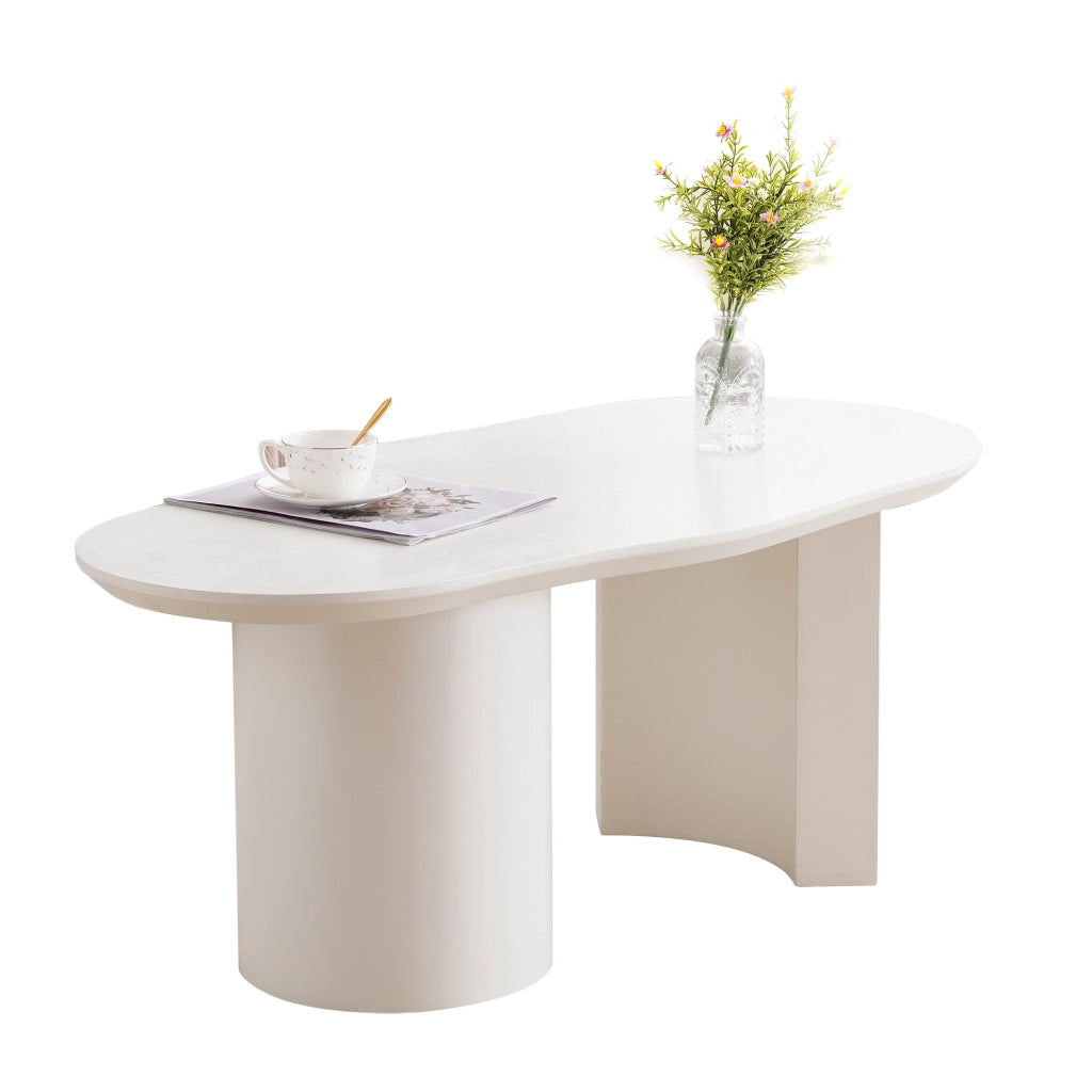 Tavolino da caff¨¨ bianco 100 cm in MDF con piano irregolare e finitura laccata