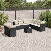 Set Divani da Giardino 10pz con Cuscini in Polyrattan Nero 3249685