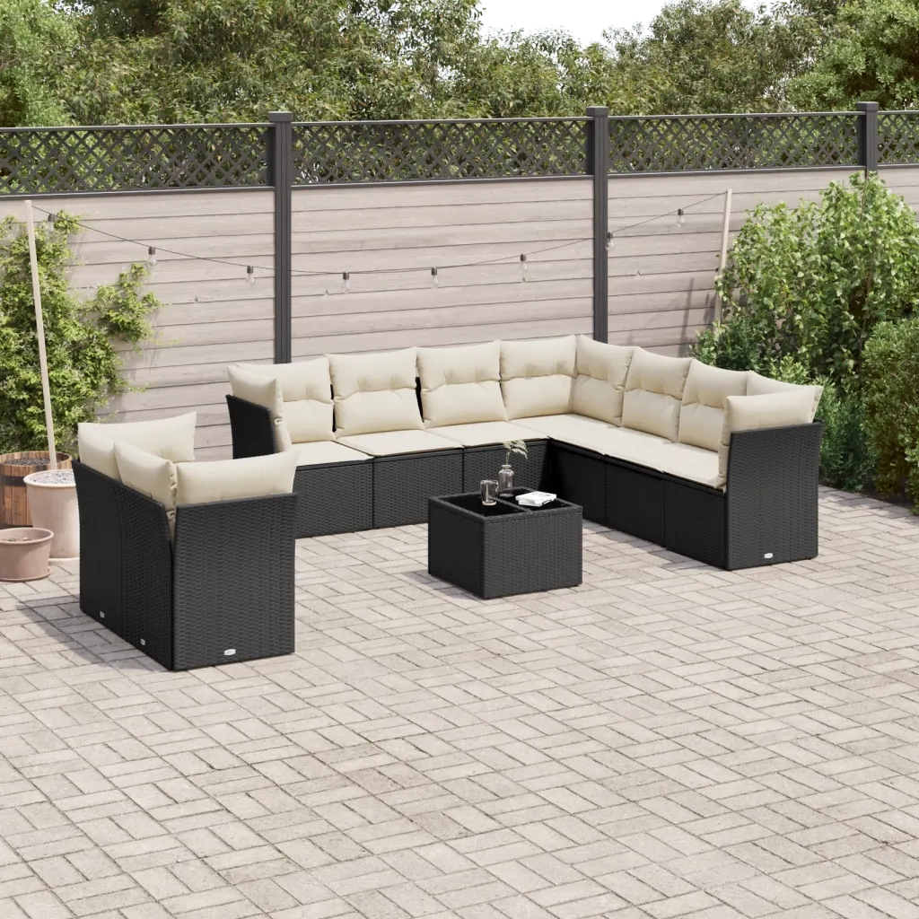 Set Divani da Giardino 10pz con Cuscini in Polyrattan Nero 3249685