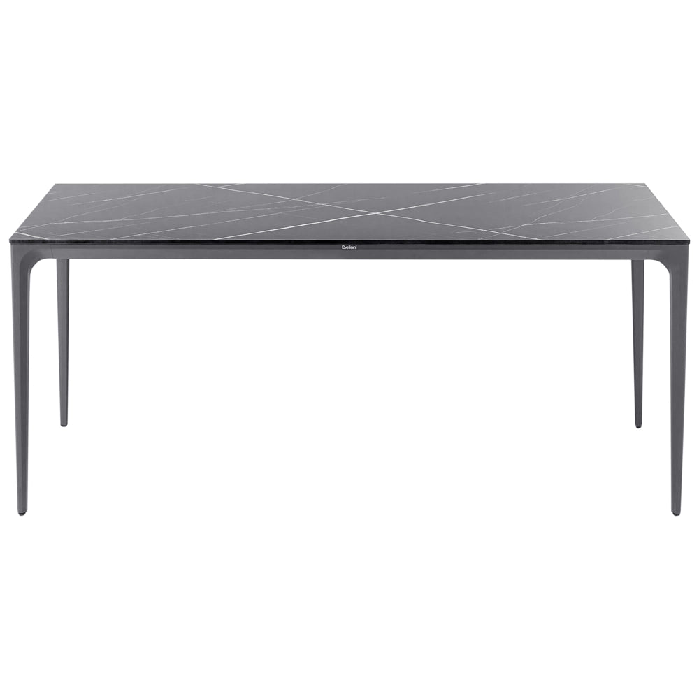 Tavolo da pranzo da giardino Piano in HPL marmo nero Telaio in alluminio grigio scuro Resistente ai raggi UV all'acqua e alla ruggine Stile moderno del patio esterno