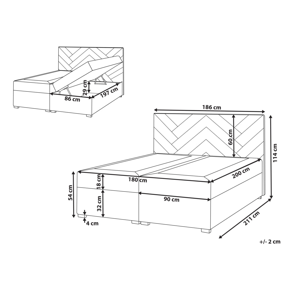 Letto contenitore in tessuto imbottito tortora 180x200 cm con apertura a sollevamento continentale