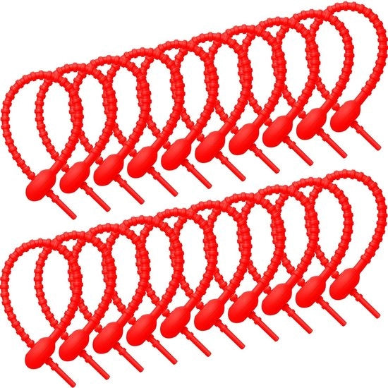 20 pezzi di cerniere in silicone per borse, cinture di raccordo, corde in gomma riciclabili da 20 cm, cinture di raccordo universali, corde in silicone, supporti per cavi per la chiusura di sacchetti in plastica, fili e cavi (rosso)