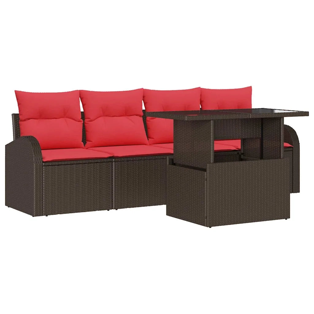 Set Divano da Giardino 5 pcs Marrone Rattan in Polipropilene