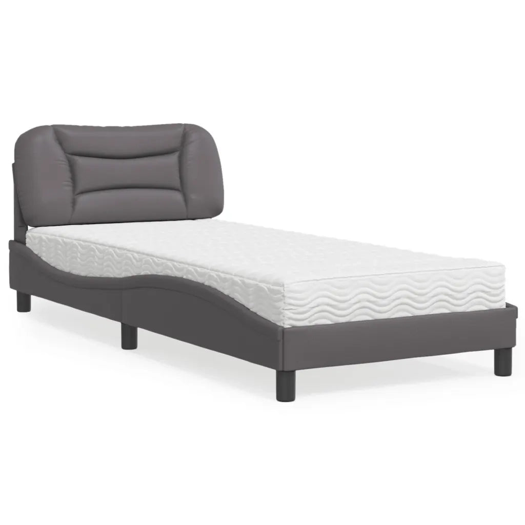 Letto con Materasso-Struttura Letto con Materasso Hvar Grgio 80x200 cm in Similpelle