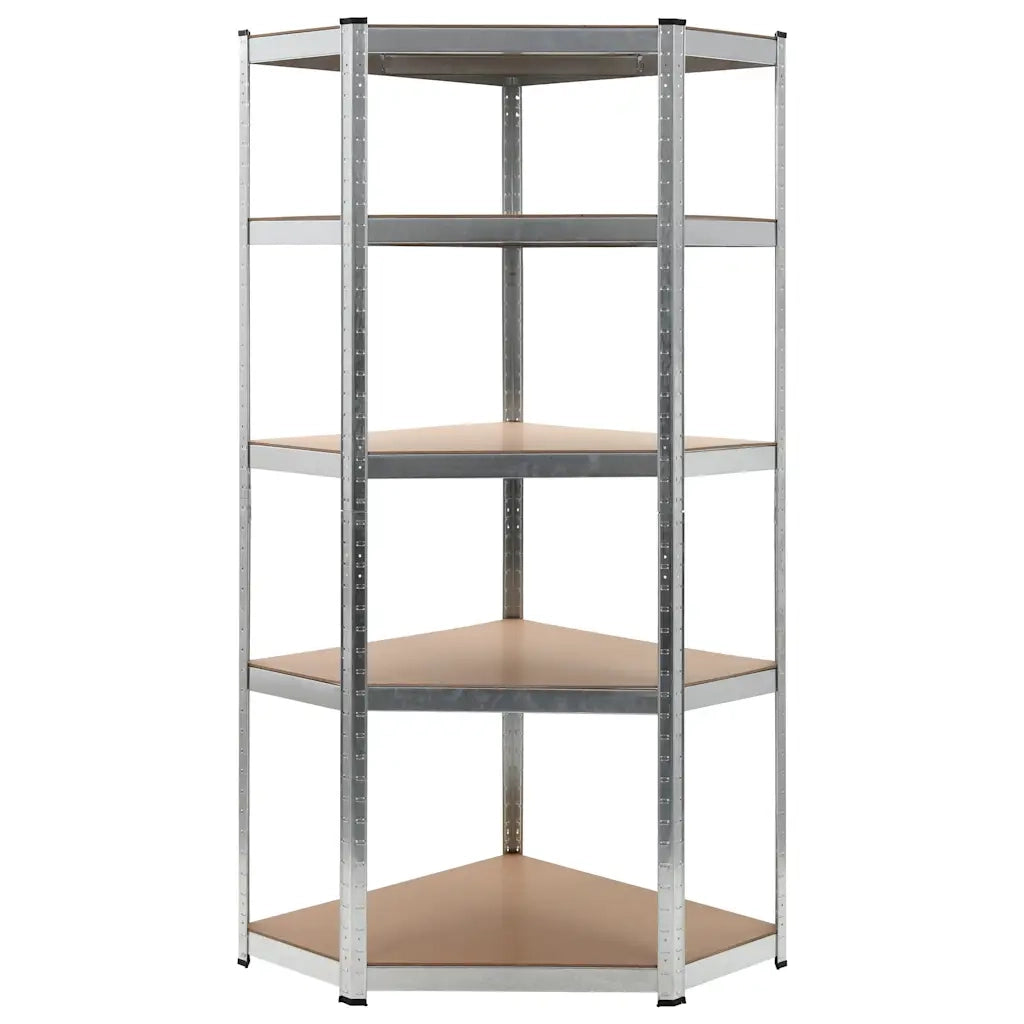 Scaffale Angolare 5 Ripiani Argento Acciaio e Legno Multistrato cod mxl 40054