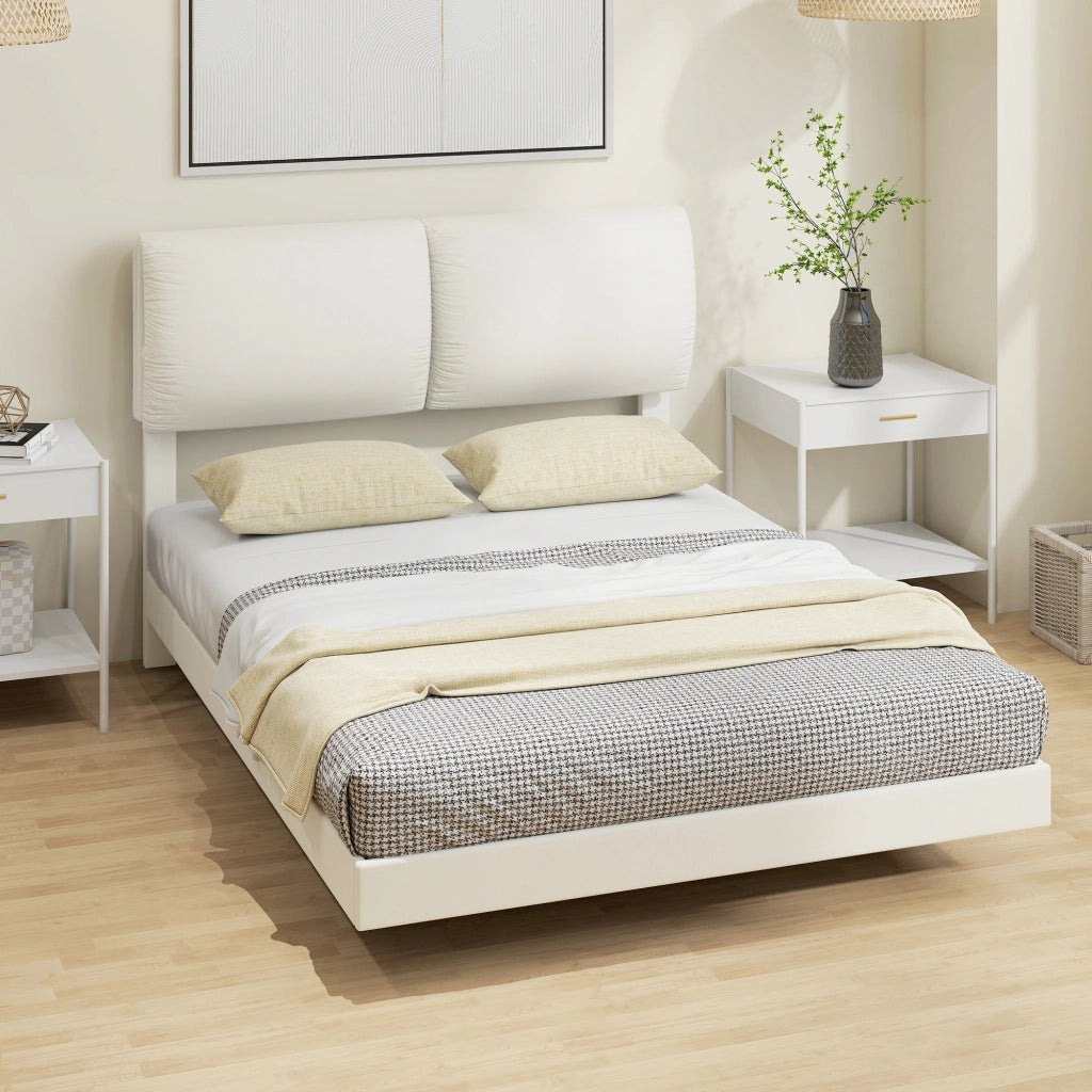 Letto Matrimoniale Imbottito con Testiera ¨C Zephmum ¨C Beige 135x190 cm Struttura Metallo