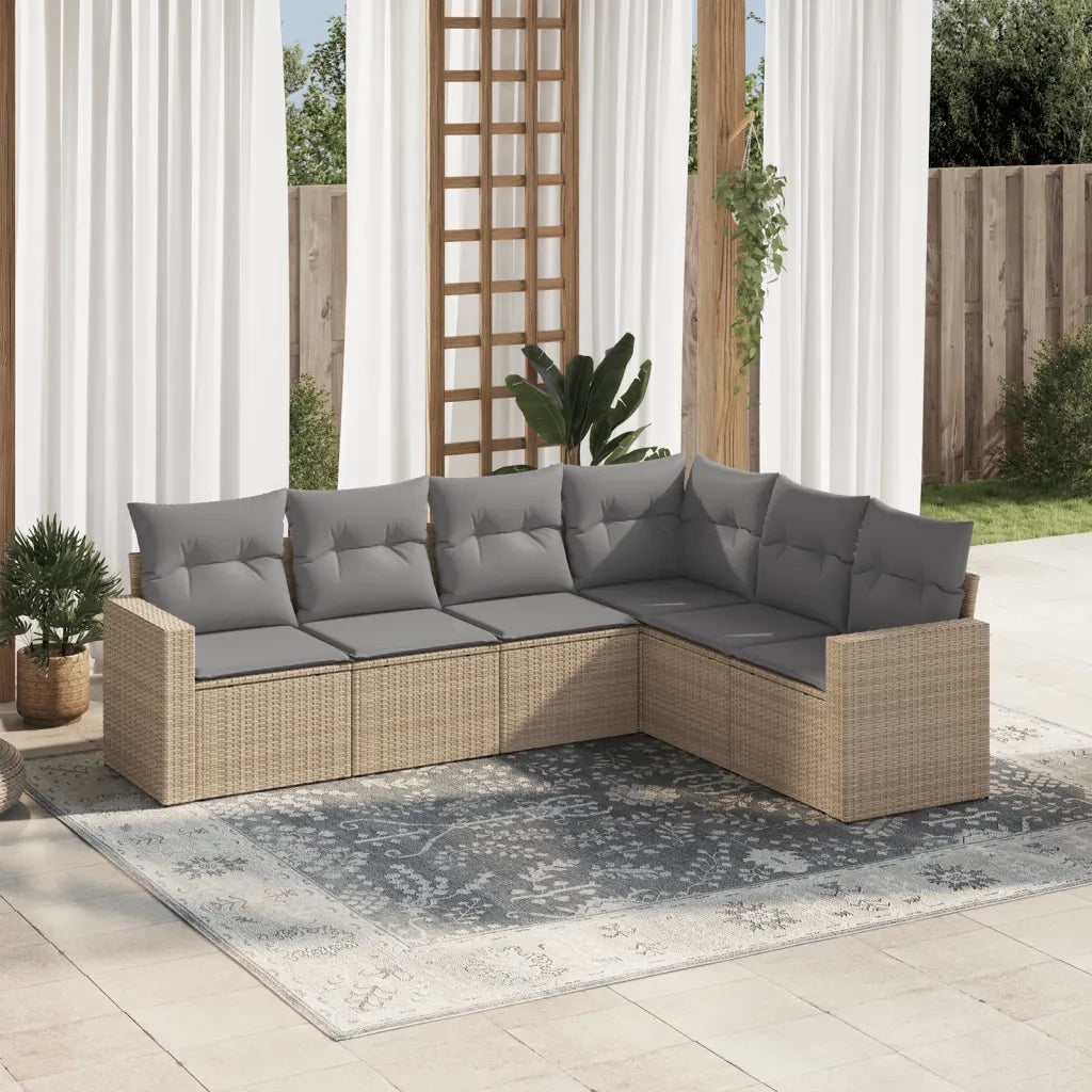 Set Divano da Giardino 6 pz con Cuscini Beige in Polyrattan 3251346