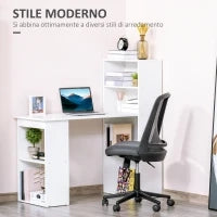 Scrivania Computer con Libreria Salvaspazio, Tavolo da Pranzo per Ufficio e Studio, 120x55x120 cm, Bianco