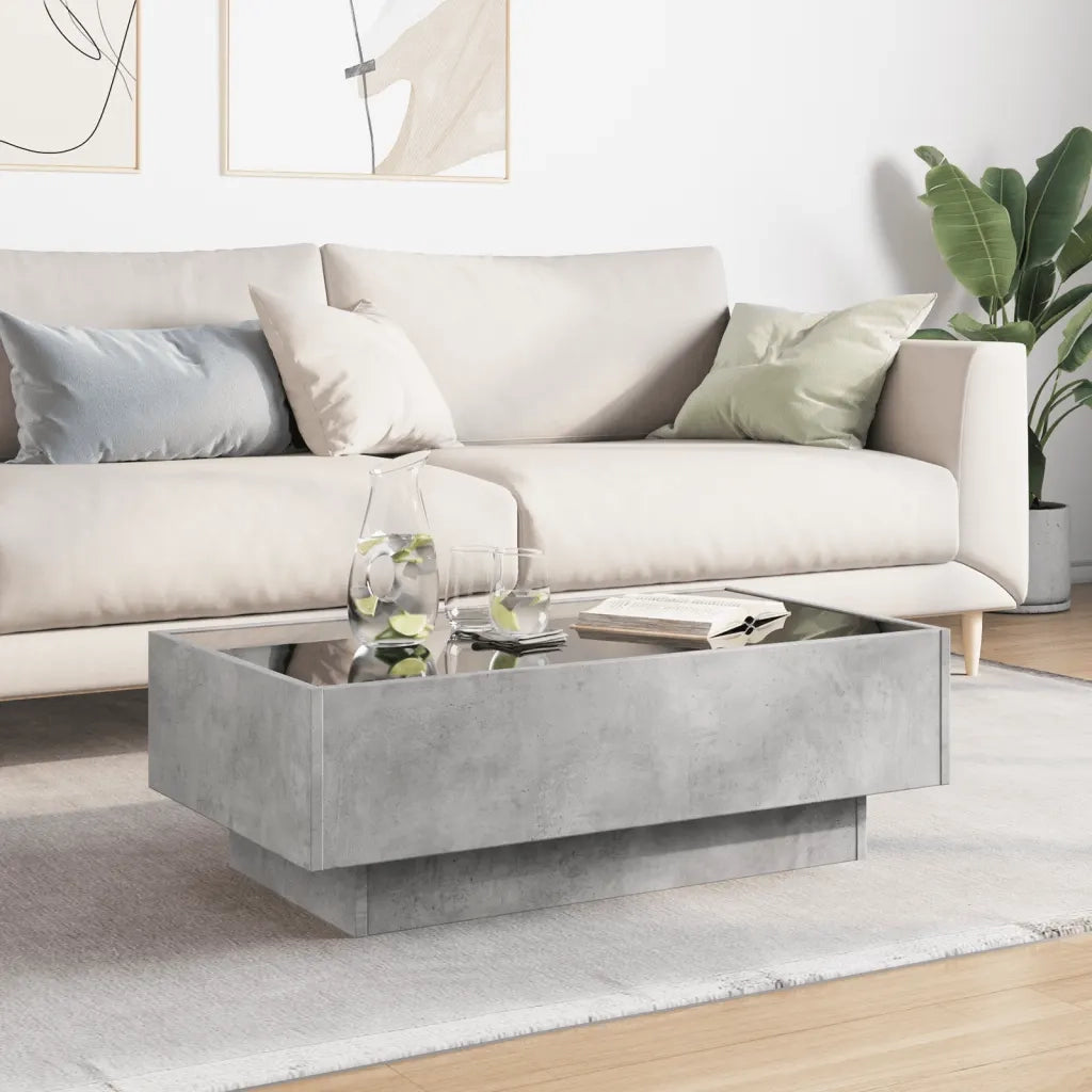 Tavolino Salotto con LED Grigio Cemento 90x50x30 cm Multistrato 847521