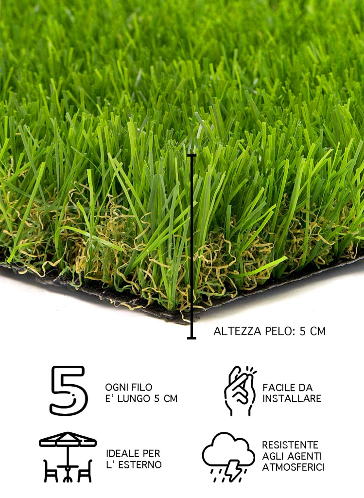 Prato finto erba sintetica tappeto erboso drenante esterno effetto secco 4 cm 50mm - 2x20Metri