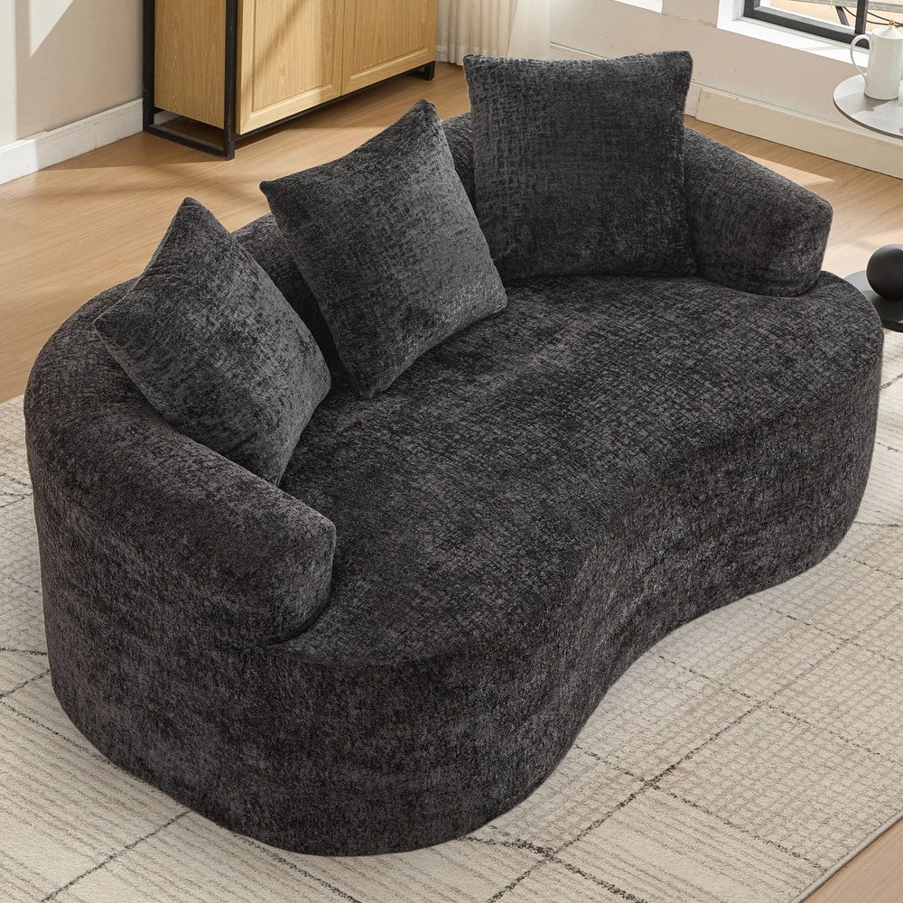Divano Curvo 2 Posti in Chenille con Cuscini ¨C Xylo ¨C Grigio