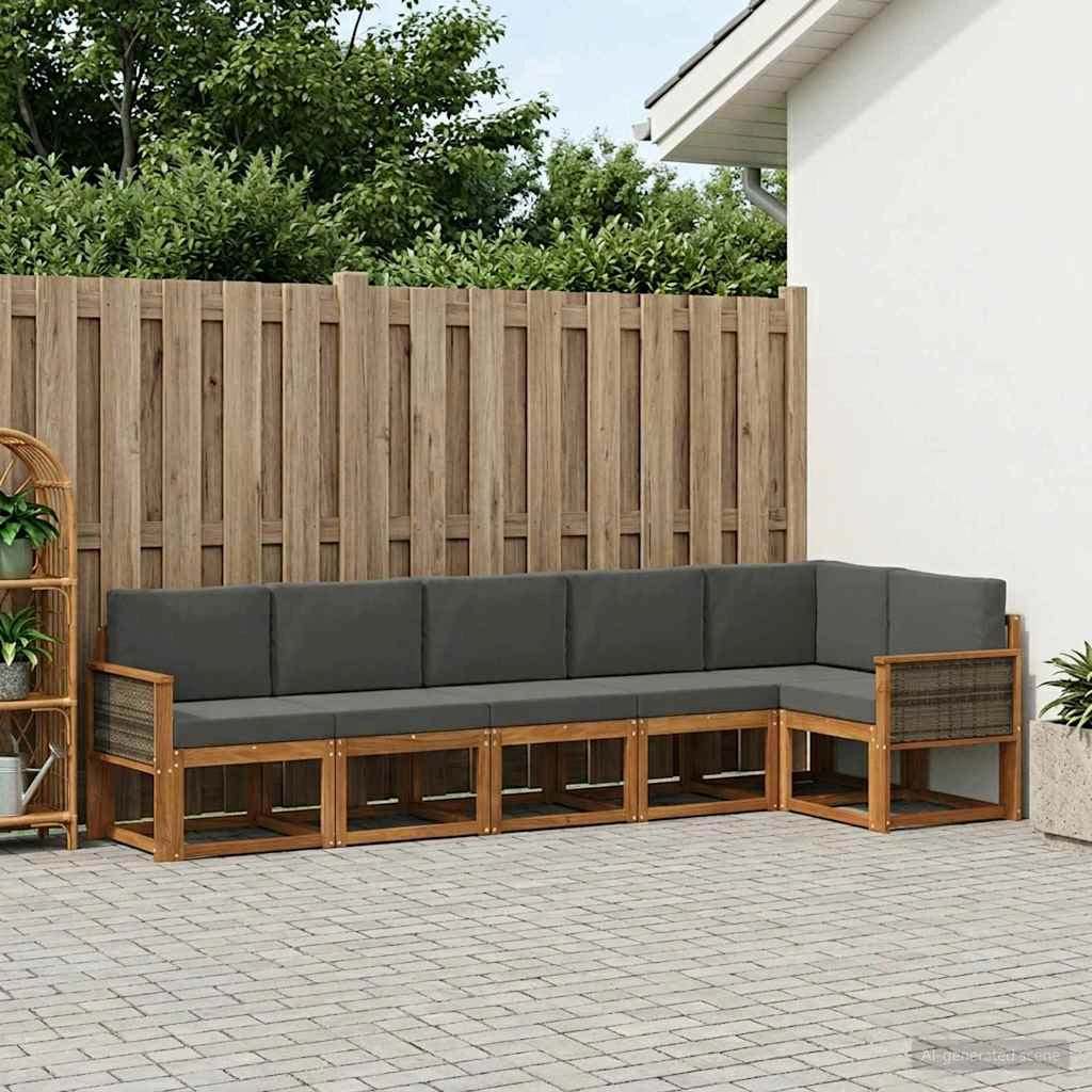 Set di divani da esterno 6 pz Naturale e Antracite Poliestere 3385248
