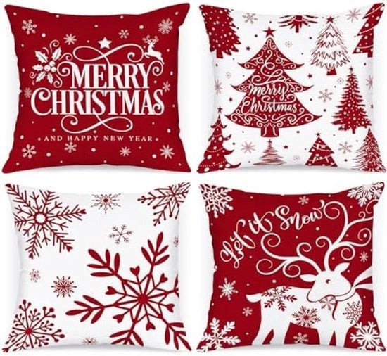 Set di 4 Slittine di Natale 45x45 cm - Disegno di Cerbiatti e Fiocchi di Neve