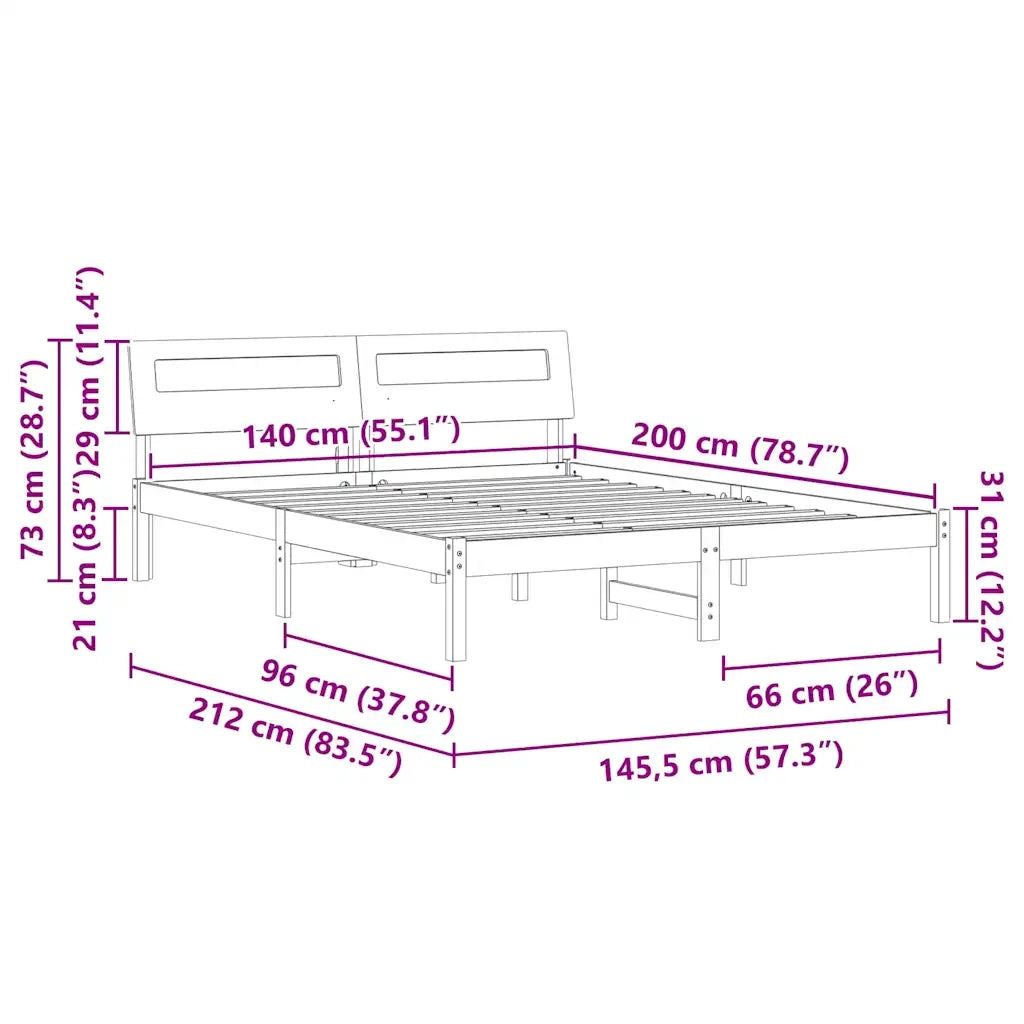vidaXL Struttura del letto Marrone 140 x 200 cm Legno di pino massello