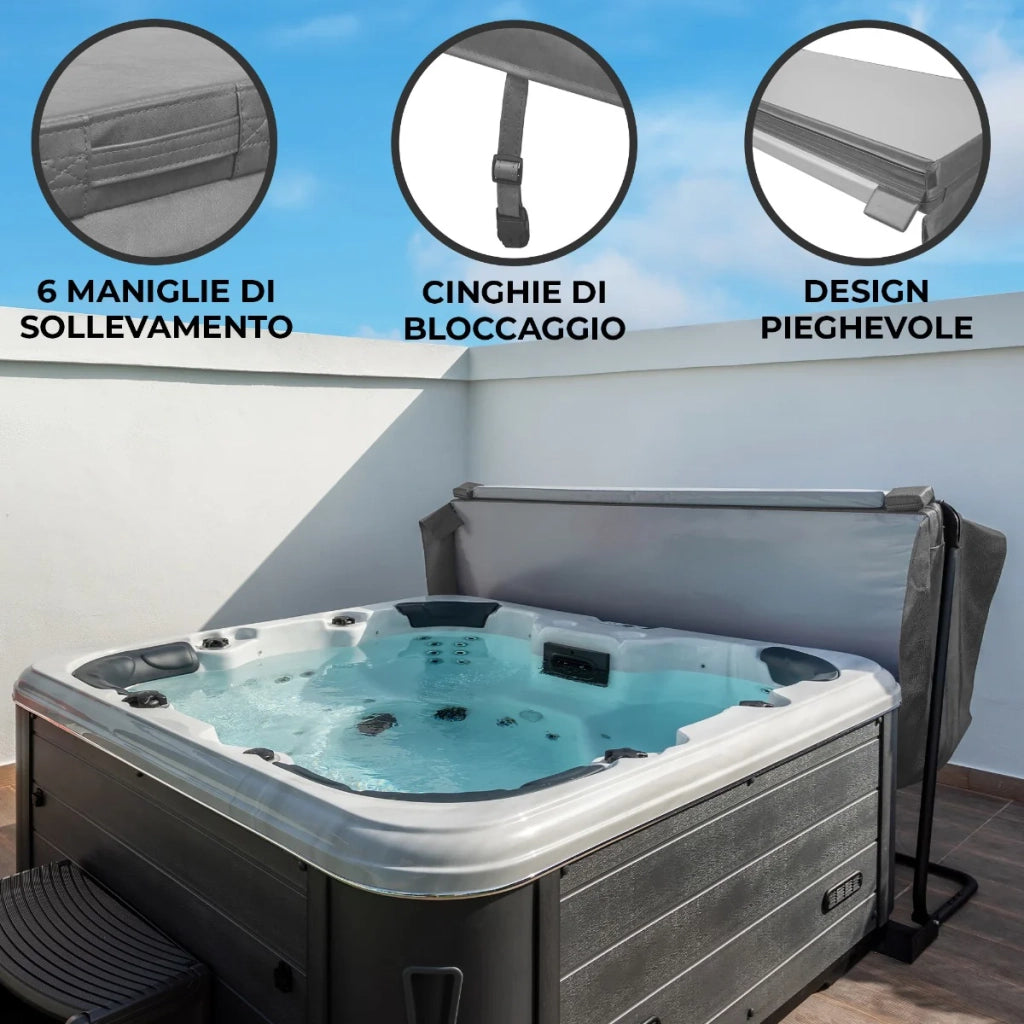 Copertura per vasca idromassaggio Coperchio Spa 2.2 x 2.2m quadrato Grigio Hard Top Resistente alle intemperie PVC in Pelle