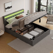 Letto imbottito matrimoniale 160 × 200 cm con contenitore sollevabile, led regolabile, usb e tipo-c, senza materasso, grigio