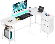 Scrivania angolare L ¨C zephmum ¨C 168x103 cm, bianco, con cassetti, presa e USB